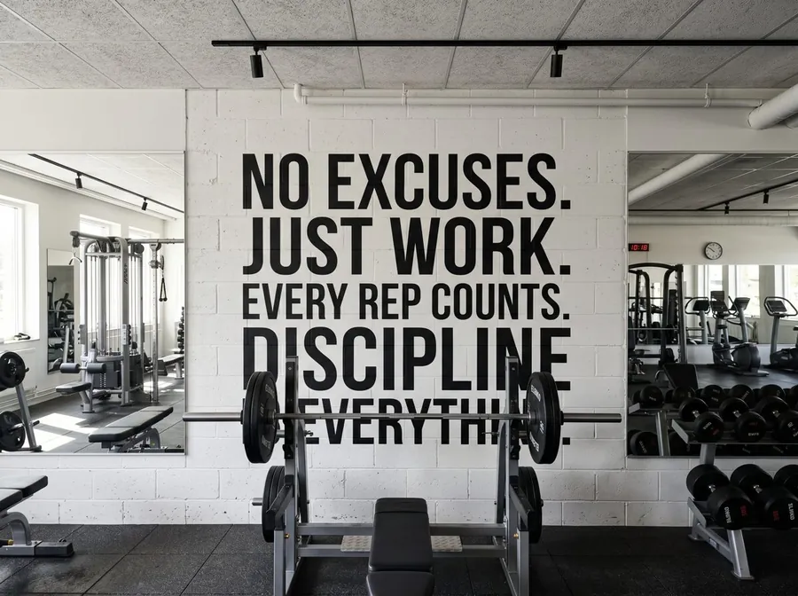 Tipografía motivacional en un gimnasio
